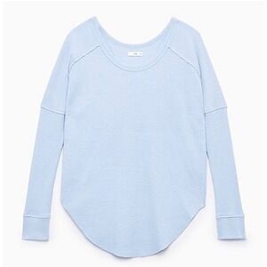 TNA Aritzia Waffle Knit Alder Thermal Top XS Blue Oversized Long Sleeve Boho